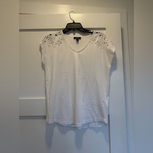 Chaps White Short Sleeve Top with Lace Detail